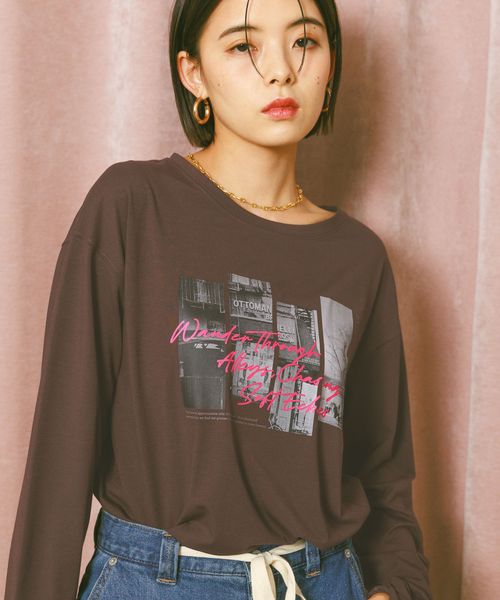 BAYFLOW [柔らかな肌ざわり]スムースタッチプリント長袖Tシャツ ライトベージュ M ウィメンズインナー ベイフロー 498950 and ST アンドエスティ（旧ドットエスティ）