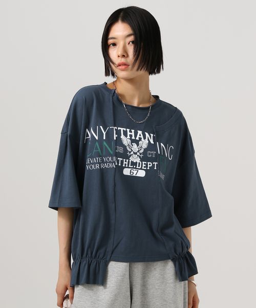 BAYFLOW プリントリメイク半袖Tシャツ ネイビー FREE ウィメンズインナー ベイフロー 571047 and ST アンドエスティ(旧ドットエスティ) BAYFLOW プリントリメイク半袖Tシャツ ネイビー FREE ウィメンズインナー ベイフロー 571047 and ST アンドエスティ(旧ドットエスティ)