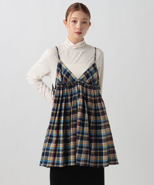 BAYFLOW 【INDIA IS BEAUTIFUL(インディアイズビューティフル)】ツイルチェックキャミソール ライトブルー FREE ウィメンズインナー ベイフロー 572125 and ST アンドエスティ（旧ドットエスティ）