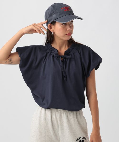 BAYFLOW フリルネック半袖Tシャツ ネイビー FREE ウィメンズインナー ベイフロー 577774 and ST アンドエスティ(旧ドットエスティ) BAYFLOW フリルネック半袖Tシャツ ネイビー FREE ウィメンズインナー ベイフロー 577774 and ST アンドエスティ(旧ドットエスティ)