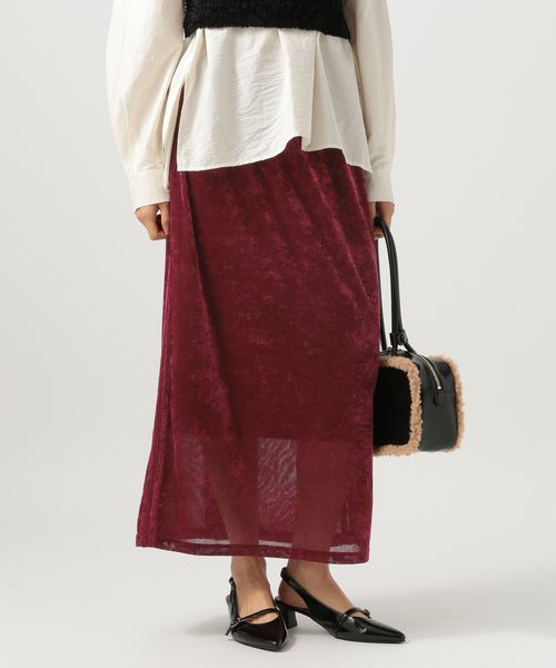 BAYFLOW [ストレッチ入り]メッシュベロアナロースカート ボルドー FREE ウィメンズボトムス ベイフロー 581595 and ST アンドエスティ（旧ドットエスティ）