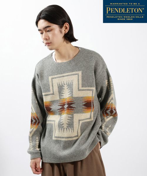 BAYFLOW 【PENDLETON(ペンドルトン)】別注クルーネックニット グレー M メンズインナー ベイフロー 597897 and ST アンドエスティ（旧ドットエスティ）