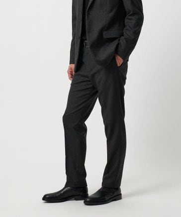 ストレッチ サキソニー ノープリーツ スリムパンツ セットアップ対応