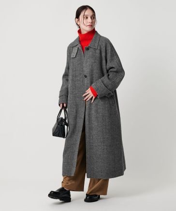 ami 　♡セオリーリュクス♡ヘリンボーン　ノーカラーコート　ロング callautia ヘリンボーンステンカラーロングコート[品番