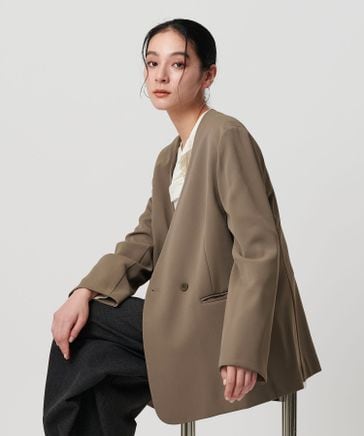 ビューティアンドユース　ダブルクロス カラーレスジャケット ウォッシャブル WEB限定 Wardrobe DAILY MINIMAL】ダブルクロス カラーレスジャケット