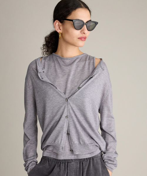 BRILL 18G クルーネックカーディガン グレー FREE ウィメンズインナー ブリル 577909 and ST アンドエスティ（旧ドットエスティ）