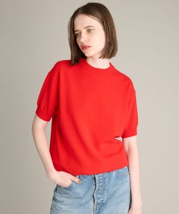 BRILLブリル赤テンジクコットンオーバープルオーバー　トップス美品春ニットss BRILL(ブリル)｜ルーズテンジクプルオーバー/ホワイト の通販