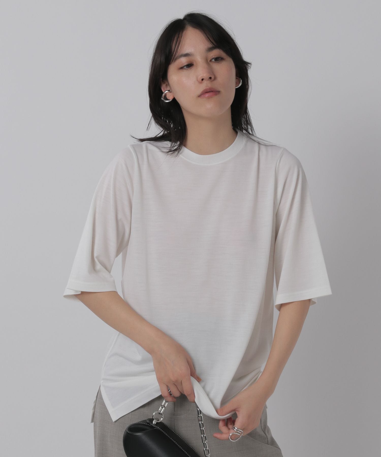 Chaos　カオス　ジェーンウールTシャツ　モカ　五分袖　日本製