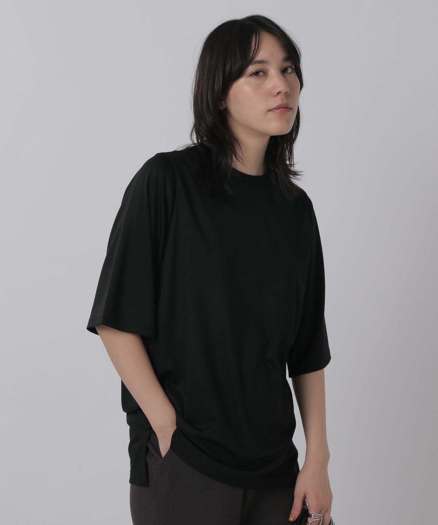 Chaos　カオス　ジェーンウールTシャツ　モカ　五分袖　日本製