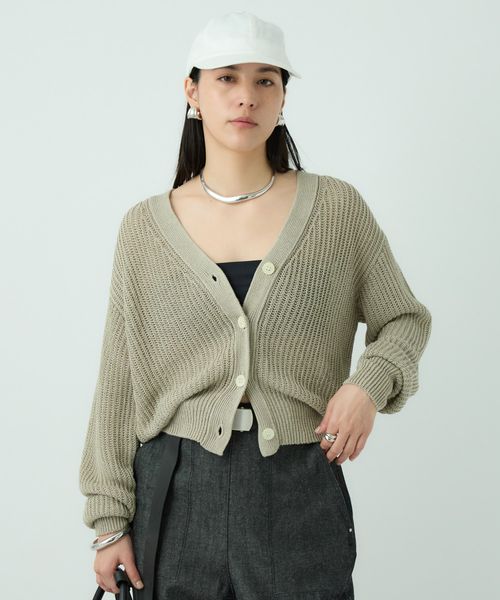 Chaos リナリアリネンツイカーディガン ライトグレー FREE ウィメンズインナー カオス 490765 and ST アンドエスティ（旧ドットエスティ）