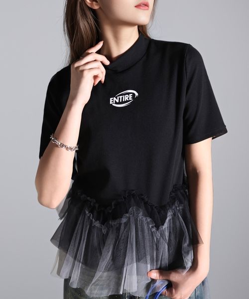 classical elf 甘さの中にカジュアル要素も取り入れた1枚。チュールフリルモックネックTシャツce1010304 ブラック L ウィメンズインナー_CE クラシカルエルフ 292980 and ST アンドエスティ(旧ドットエスティ) classical elf 甘さの中にカジュアル要素も取り入れた1枚。チュールフリルモックネックTシャツce1010304 ブラック L ウィメンズインナー_CE クラシカルエルフ 292980 and ST アンドエスティ(旧ドットエスティ)