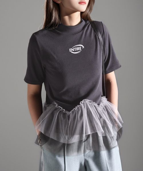 classical elf 甘さの中にカジュアル要素も取り入れた1枚。チュールフリルモックネックTシャツce1010304 チャコールグレー M ウィメンズインナー_CE クラシカルエルフ 292980 and ST アンドエスティ(旧ドットエスティ) classical elf 甘さの中にカジュアル要素も取り入れた1枚。チュールフリルモックネックTシャツce1010304 チャコールグレー M ウィメンズインナー_CE クラシカルエルフ 292980 and ST アンドエスティ(旧ドットエスティ)
