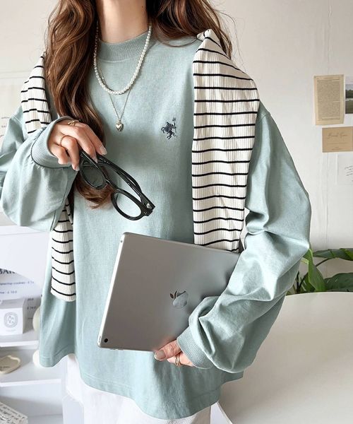 classical elf リラックススタイル。ワンポイント刺繍モックネック長袖Tシャツ(無地・ボーダー) ce1050216 グリーン M ウィメンズインナー_CE クラシカルエルフ 293096 and ST アンドエスティ(旧ドットエスティ) classical elf リラックススタイル。ワンポイント刺繍モックネック長袖Tシャツ(無地・ボーダー) ce1050216 グリーン M ウィメンズインナー_CE クラシカルエルフ 293096 and ST アンドエスティ(旧ドットエスティ)