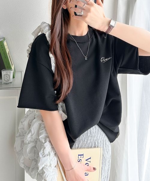 classical elf 袖口くるりん。ワンポイント刺繍ハーフスリーブ裏毛 オーバーサイズ Tシャツce1260259 ブラック L ウィメンズインナー_CE クラシカルエルフ 293217 and ST アンドエスティ(旧ドットエスティ) classical elf 袖口くるりん。ワンポイント刺繍ハーフスリーブ裏毛 オーバーサイズ Tシャツce1260259 ブラック L ウィメンズインナー_CE クラシカルエルフ 293217 and ST アンドエスティ(旧ドットエスティ)