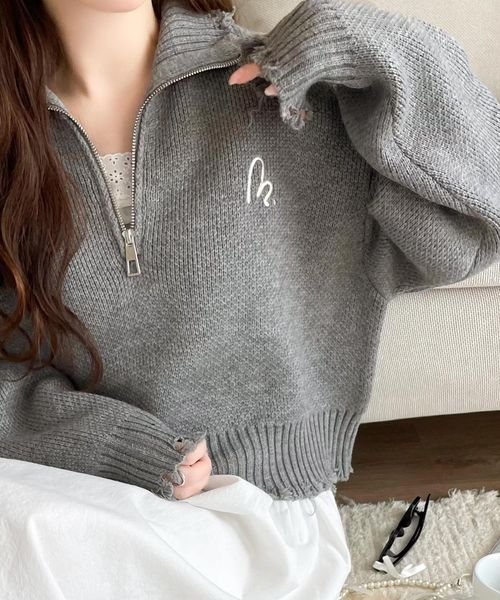 classical elf 【mily bilet】大人可愛い。ダメージハーフジップ胸刺繍ニット mi1029069 チャコールグレー L ウィメンズインナー_MB クラシカルエルフ 293359 and ST アンドエスティ(旧ドットエスティ) classical elf 【mily bilet】大人可愛い。ダメージハーフジップ胸刺繍ニット mi1029069 チャコールグレー L ウィメンズインナー_MB クラシカルエルフ 293359 and ST アンドエスティ(旧ドットエスティ)