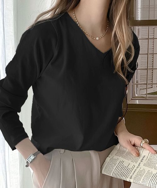classical elf 綿100%フライスVネックロングスリーブ無地ミドル丈Tシャツ(長袖) wk-0153 ブラック L ウィメンズインナー_CE クラシカルエルフ 293454 and ST アンドエスティ(旧ドットエスティ) classical elf 綿100%フライスVネックロングスリーブ無地ミドル丈Tシャツ(長袖) wk-0153 ブラック L ウィメンズインナー_CE クラシカルエルフ 293454 and ST アンドエスティ(旧ドットエスティ)