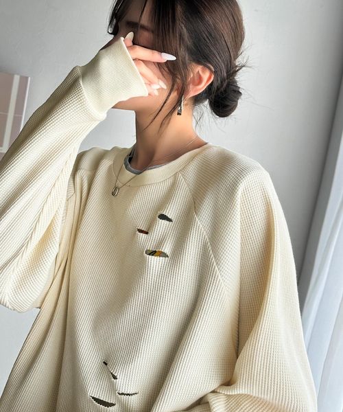 Javaジャバコラボ》バックJavaネーム付きダメージワッフルロンT