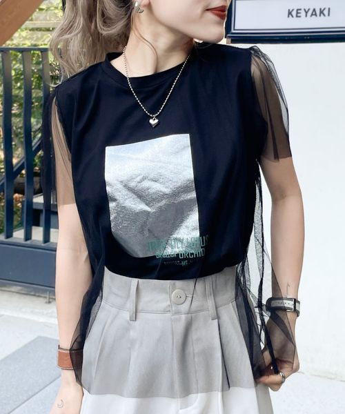 classical elf 【mily bilet】チュール重ね着レイヤード風シルバー箔プリントTシャツmi1149050 ブラック M ウィメンズインナー_MB クラシカルエルフ 293586 and ST アンドエスティ(旧ドットエスティ) classical elf 【mily bilet】チュール重ね着レイヤード風シルバー箔プリントTシャツmi1149050 ブラック M ウィメンズインナー_MB クラシカルエルフ 293586 and ST アンドエスティ(旧ドットエスティ)