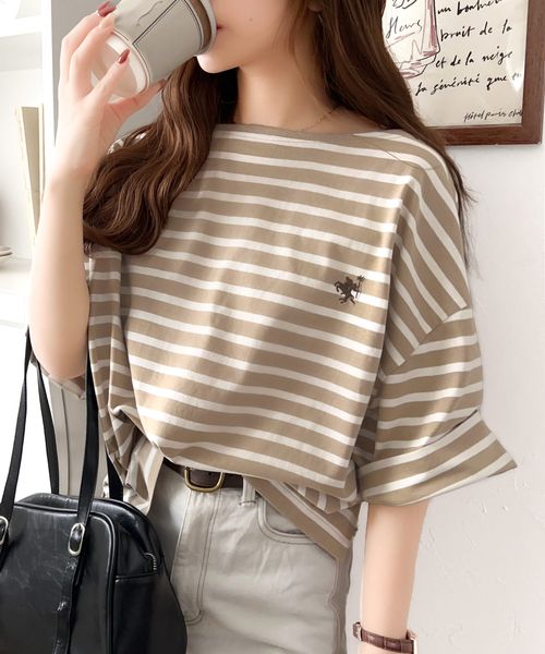 classical elf オーガニックコットン100%オーバーサイズパネルボーダーTシャツ(半袖)ce1260324 オフホワイト M ウィメンズインナー_CE クラシカルエルフ 321689 and ST アンドエスティ(旧ドットエスティ) classical elf オーガニックコットン100%オーバーサイズパネルボーダーTシャツ(半袖)ce1260324 オフホワイト M ウィメンズインナー_CE クラシカルエルフ 321689 and ST アンドエスティ(旧ドットエスティ)