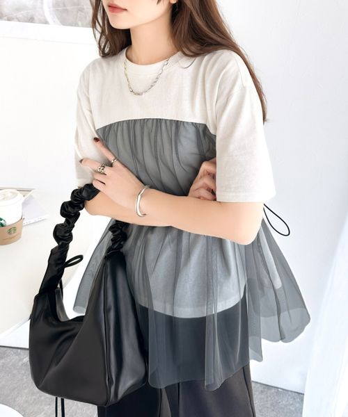classical elf 綿100%Tシャツ+チュールドッキングドロスト使いトップス(半袖)ce1260379 オフホワイト M ウィメンズインナー_CE クラシカルエルフ 321690 and ST アンドエスティ(旧ドットエスティ) classical elf 綿100%Tシャツ+チュールドッキングドロスト使いトップス(半袖)ce1260379 オフホワイト M ウィメンズインナー_CE クラシカルエルフ 321690 and ST アンドエスティ(旧ドットエスティ)