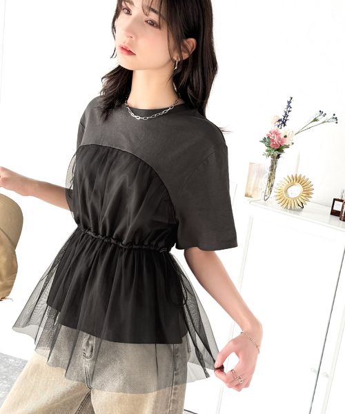 classical elf 綿100%Tシャツ+チュールドッキングドロスト使いトップス(半袖)ce1260379 シルバー L ウィメンズインナー_CE クラシカルエルフ 321690 and ST アンドエスティ(旧ドットエスティ) classical elf 綿100%Tシャツ+チュールドッキングドロスト使いトップス(半袖)ce1260379 シルバー L ウィメンズインナー_CE クラシカルエルフ 321690 and ST アンドエスティ(旧ドットエスティ)