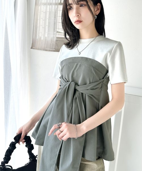 classical elf ビスチェ風2wayリボン使いサッカー素材ドッキングトップス(半袖)ce1020193 オフホワイト XL ウィメンズインナー_CE クラシカルエルフ 321713 and ST アンドエスティ(旧ドットエスティ) classical elf ビスチェ風2wayリボン使いサッカー素材ドッキングトップス(半袖)ce1020193 オフホワイト XL ウィメンズインナー_CE クラシカルエルフ 321713 and ST アンドエスティ(旧ドットエスティ)