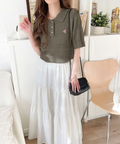classical elf カジュアルコーデを格上げする。ワンポイント刺繍ブークレポロニットトップス(半袖)ce1260392 シルバー L ウィメンズインナー_CE クラシカルエルフ 321748 and ST アンドエスティ(旧ドットエスティ) classical elf カジュアルコーデを格上げする。ワンポイント刺繍ブークレポロニットトップス(半袖)ce1260392 シルバー L ウィメンズインナー_CE クラシカルエルフ 321748 and ST アンドエスティ(旧ドットエスティ)