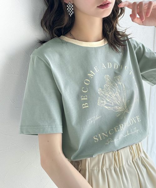 classical elf トレンドのディテールが魅力。シルケットフラワーカーブロゴリンガー半袖Tシャツce1020196 グリーン M ウィメンズインナー_CE クラシカルエルフ 321795 and ST アンドエスティ(旧ドットエスティ) classical elf トレンドのディテールが魅力。シルケットフラワーカーブロゴリンガー半袖Tシャツce1020196 グリーン M ウィメンズインナー_CE クラシカルエルフ 321795 and ST アンドエスティ(旧ドットエスティ)