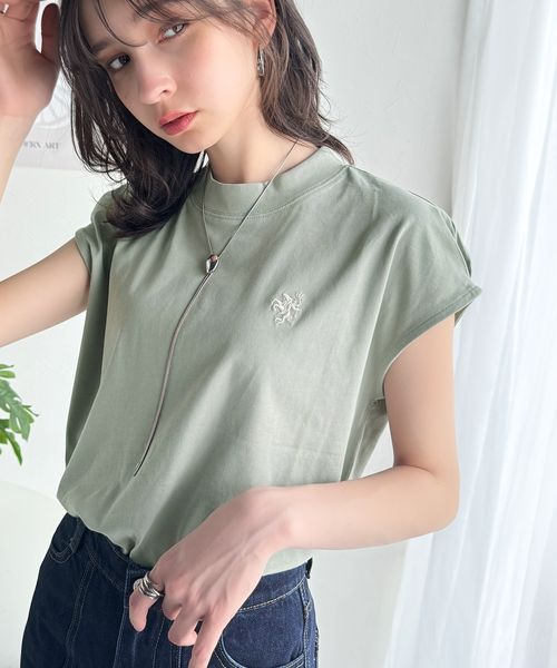 classical elf 大人女子の上品ベーシック。綿100%シルケットモックネックフレンチTシャツ(刺繍)ce1260395 グリーン L ウィメンズインナー_CE クラシカルエルフ 321813 and ST アンドエスティ(旧ドットエスティ) classical elf 大人女子の上品ベーシック。綿100%シルケットモックネックフレンチTシャツ(刺繍)ce1260395 グリーン L ウィメンズインナー_CE クラシカルエルフ 321813 and ST アンドエスティ(旧ドットエスティ)