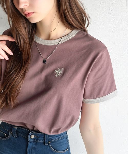 classical elf オーガニックコットン混 綿100%胸刺繍リンガーTシャツce1260400 ピンク M ウィメンズインナー_CE クラシカルエルフ 321883 and ST アンドエスティ(旧ドットエスティ) classical elf オーガニックコットン混 綿100%胸刺繍リンガーTシャツce1260400 ピンク M ウィメンズインナー_CE クラシカルエルフ 321883 and ST アンドエスティ(旧ドットエスティ)
