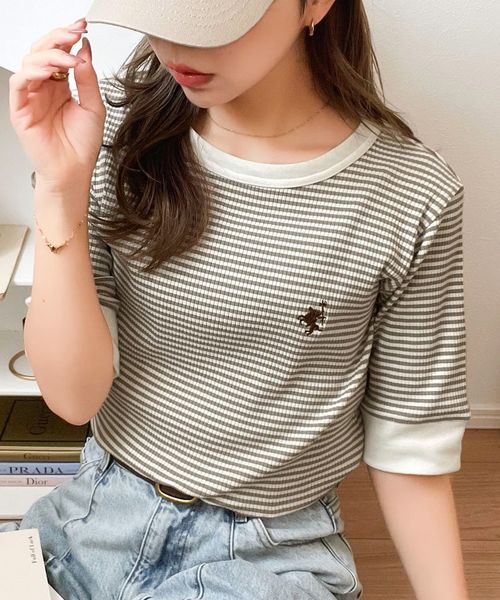 classical elf 大人可愛いの新定番。袖リンガーボートネック胸刺繍ボーダーTシャツ(半袖)ce1260419 ライトグレー L ウィメンズインナー_CE クラシカルエルフ 321892 and ST アンドエスティ(旧ドットエスティ) classical elf 大人可愛いの新定番。袖リンガーボートネック胸刺繍ボーダーTシャツ(半袖)ce1260419 ライトグレー L ウィメンズインナー_CE クラシカルエルフ 321892 and ST アンドエスティ(旧ドットエスティ)