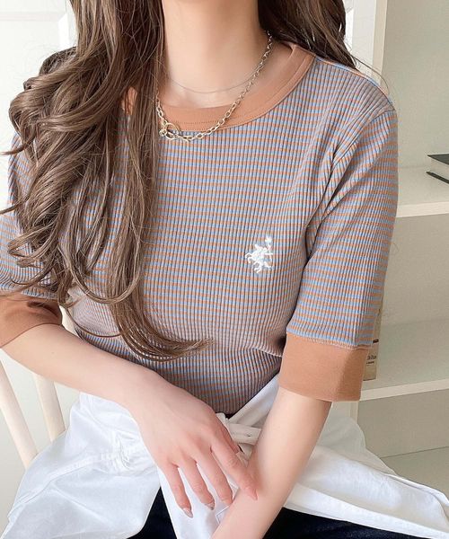 classical elf 大人可愛いの新定番。袖リンガーボートネック胸刺繍ボーダーTシャツ(半袖)ce1260419 ライトベージュ M ウィメンズインナー_CE クラシカルエルフ 321892 and ST アンドエスティ(旧ドットエスティ) classical elf 大人可愛いの新定番。袖リンガーボートネック胸刺繍ボーダーTシャツ(半袖)ce1260419 ライトベージュ M ウィメンズインナー_CE クラシカルエルフ 321892 and ST アンドエスティ(旧ドットエスティ)