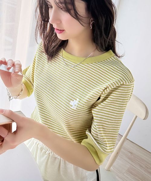 classical elf 大人可愛いの新定番。袖リンガーボートネック胸刺繍ボーダーTシャツ(半袖)ce1260419 グリーン L ウィメンズインナー_CE クラシカルエルフ 321892 and ST アンドエスティ(旧ドットエスティ) classical elf 大人可愛いの新定番。袖リンガーボートネック胸刺繍ボーダーTシャツ(半袖)ce1260419 グリーン L ウィメンズインナー_CE クラシカルエルフ 321892 and ST アンドエスティ(旧ドットエスティ)