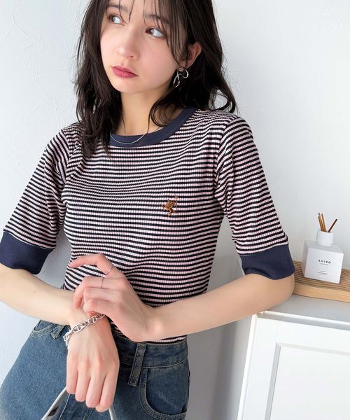 classical elf 大人可愛いの新定番。袖リンガーボートネック胸刺繍ボーダーTシャツ(半袖)ce1260419 ブルー XL ウィメンズインナー_CE クラシカルエルフ 321892 and ST アンドエスティ(旧ドットエスティ) classical elf 大人可愛いの新定番。袖リンガーボートネック胸刺繍ボーダーTシャツ(半袖)ce1260419 ブルー XL ウィメンズインナー_CE クラシカルエルフ 321892 and ST アンドエスティ(旧ドットエスティ)