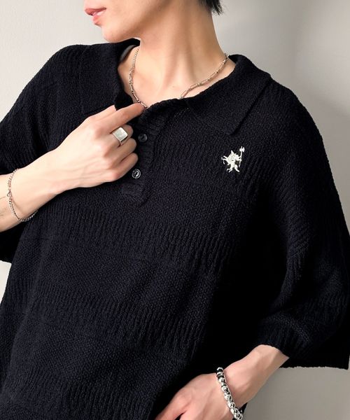 classical elf 一枚で決まる。ワンポイント刺繍ブークレポロニットトップス(半袖)cm1260392 ブラック M メンズインナー_CE クラシカルエルフ 321894 and ST アンドエスティ(旧ドットエスティ) classical elf 一枚で決まる。ワンポイント刺繍ブークレポロニットトップス(半袖)cm1260392 ブラック M メンズインナー_CE クラシカルエルフ 321894 and ST アンドエスティ(旧ドットエスティ)
