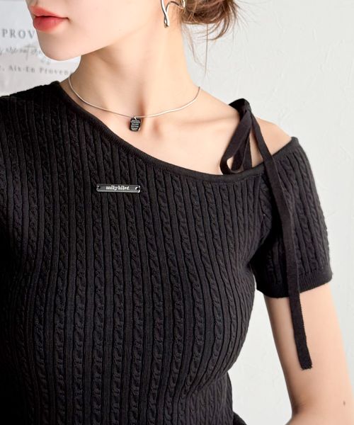 classical elf 【mily bilet】ロゴプレート付き肩リボンケーブル柄サマーニット(半袖)mi1029099 ブラック L ウィメンズインナー_MB クラシカルエルフ 322077 and ST アンドエスティ(旧ドットエスティ) classical elf 【mily bilet】ロゴプレート付き肩リボンケーブル柄サマーニット(半袖)mi1029099 ブラック L ウィメンズインナー_MB クラシカルエルフ 322077 and ST アンドエスティ(旧ドットエスティ)