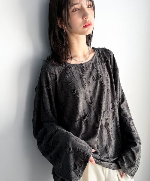 classical elf ダメージ加工ビッグシルエットジャカードカットソーTシャツ(長袖)cm1010420 シルバー XL メンズインナー_CE クラシカルエルフ 324985 and ST アンドエスティ(旧ドットエスティ) classical elf ダメージ加工ビッグシルエットジャカードカットソーTシャツ(長袖)cm1010420 シルバー XL メンズインナー_CE クラシカルエルフ 324985 and ST アンドエスティ(旧ドットエスティ)