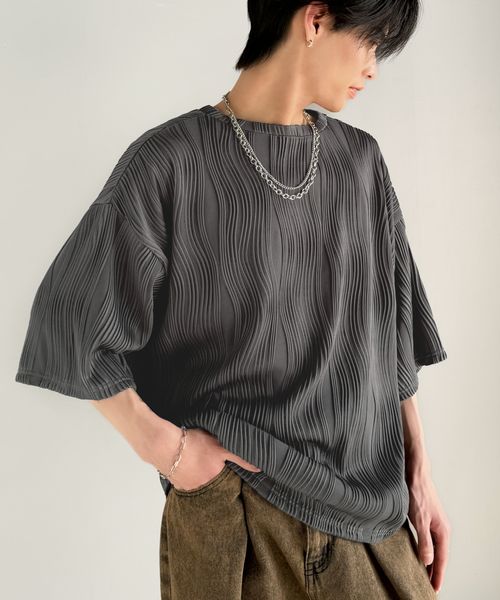classical elf 大人のリラックス。オーバーサイズウェーブ柄ジャガード半袖Tシャツ(メンズ)cm1010429 シルバー XL メンズインナー_CE クラシカルエルフ 324986 and ST アンドエスティ(旧ドットエスティ) classical elf 大人のリラックス。オーバーサイズウェーブ柄ジャガード半袖Tシャツ(メンズ)cm1010429 シルバー XL メンズインナー_CE クラシカルエルフ 324986 and ST アンドエスティ(旧ドットエスティ)