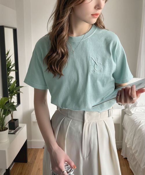 classical elf 《JaVaジャバコラボ》綿100%英字胸刺繍ピグメント加工Tシャツ(半袖)jv1330018 グリーン XL ウィメンズインナー_CE クラシカルエルフ 325045 and ST アンドエスティ(旧ドットエスティ) classical elf 《JaVaジャバコラボ》綿100%英字胸刺繍ピグメント加工Tシャツ(半袖)jv1330018 グリーン XL ウィメンズインナー_CE クラシカルエルフ 325045 and ST アンドエスティ(旧ドットエスティ)