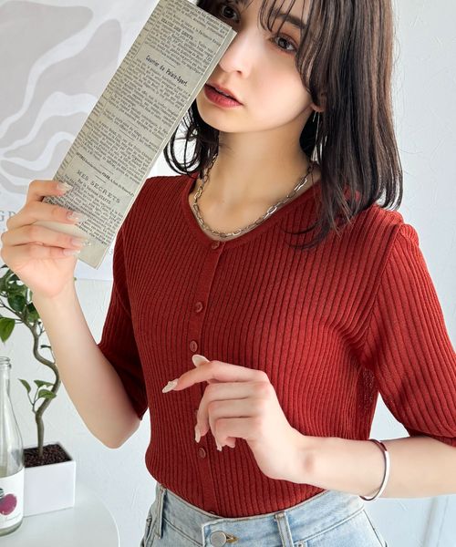 classical elf 大人のこなれ感。シアーリブニット半袖カーディガンce1260416 レッド L ウィメンズインナー_CE クラシカルエルフ 325047 and ST アンドエスティ(旧ドットエスティ) classical elf 大人のこなれ感。シアーリブニット半袖カーディガンce1260416 レッド L ウィメンズインナー_CE クラシカルエルフ 325047 and ST アンドエスティ(旧ドットエスティ)