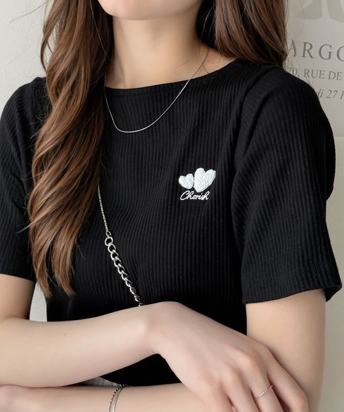 classical elf 胸元にキュン。ハートサガラ刺繍テレコリブ素材ボートネックTシャツ(半袖)ce1330019 ブラック M ウィメンズインナー_CE クラシカルエルフ 325058 and ST アンドエスティ(旧ドットエスティ) classical elf 胸元にキュン。ハートサガラ刺繍テレコリブ素材ボートネックTシャツ(半袖)ce1330019 ブラック M ウィメンズインナー_CE クラシカルエルフ 325058 and ST アンドエスティ(旧ドットエスティ)