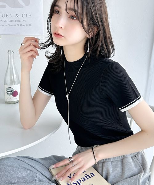 classical elf 大人の洗練トップス。配色フレンチスリーブボトルネックリブニットce1020232 ブラック S ウィメンズインナー_CE クラシカルエルフ 325069 and ST アンドエスティ(旧ドットエスティ) classical elf 大人の洗練トップス。配色フレンチスリーブボトルネックリブニットce1020232 ブラック S ウィメンズインナー_CE クラシカルエルフ 325069 and ST アンドエスティ(旧ドットエスティ)