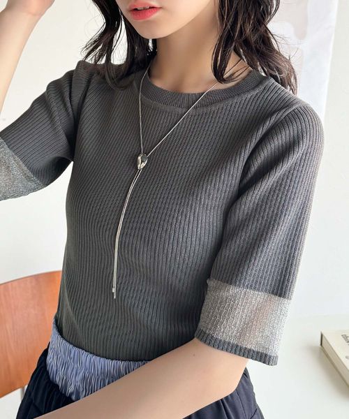 classical elf 大人フェミニンな透け感。袖口シアーハーフスリーブリブニットトップスce1020203 シルバー L ウィメンズインナー_CE クラシカルエルフ 325071 and ST アンドエスティ(旧ドットエスティ) classical elf 大人フェミニンな透け感。袖口シアーハーフスリーブリブニットトップスce1020203 シルバー L ウィメンズインナー_CE クラシカルエルフ 325071 and ST アンドエスティ(旧ドットエスティ)