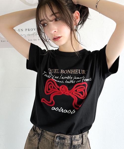 classical elf 【mily bilet】大人ガーリー。リボンコード刺繍プレートデザインTシャツmi1329025 ブラック S ウィメンズインナー_MB クラシカルエルフ 326867 and ST アンドエスティ(旧ドットエスティ) classical elf 【mily bilet】大人ガーリー。リボンコード刺繍プレートデザインTシャツmi1329025 ブラック S ウィメンズインナー_MB クラシカルエルフ 326867 and ST アンドエスティ(旧ドットエスティ)
