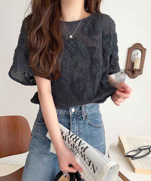 classical elf 大人のおしゃれ度ワンランクアップ。チュールフラワーコード刺繍半袖Tシャツce1260429 シルバー S ウィメンズインナー_CE クラシカルエルフ 411662 and ST アンドエスティ(旧ドットエスティ) classical elf 大人のおしゃれ度ワンランクアップ。チュールフラワーコード刺繍半袖Tシャツce1260429 シルバー S ウィメンズインナー_CE クラシカルエルフ 411662 and ST アンドエスティ(旧ドットエスティ)