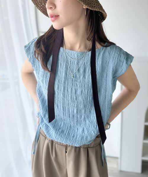 classical elf 夏の相棒トップス。ボートネックノースリーブサイドドロストリボンポコポコトップスce1070164 ライトブルー S ウィメンズインナー_CE クラシカルエルフ 411704 and ST アンドエスティ(旧ドットエスティ) classical elf 夏の相棒トップス。ボートネックノースリーブサイドドロストリボンポコポコトップスce1070164 ライトブルー S ウィメンズインナー_CE クラシカルエルフ 411704 and ST アンドエスティ(旧ドットエスティ)
