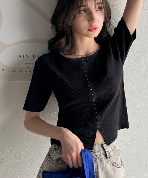classical elf 大人可愛いデコルテ魅せコンパクトT。フロントホックワッフル半袖トップスce1020238 ブラック L ウィメンズインナー_CE クラシカルエルフ 438475 and ST アンドエスティ(旧ドットエスティ) classical elf 大人可愛いデコルテ魅せコンパクトT。フロントホックワッフル半袖トップスce1020238 ブラック L ウィメンズインナー_CE クラシカルエルフ 438475 and ST アンドエスティ(旧ドットエスティ)