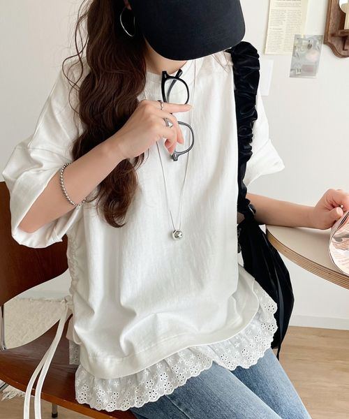 classical elf レイヤード風サイドドロスト裾 綿100%レースビッグTシャツce1010463 ホワイト XL ウィメンズインナー_CE クラシカルエルフ 498404 and ST アンドエスティ(旧ドットエスティ) classical elf レイヤード風サイドドロスト裾 綿100%レースビッグTシャツce1010463 ホワイト XL ウィメンズインナー_CE クラシカルエルフ 498404 and ST アンドエスティ(旧ドットエスティ)