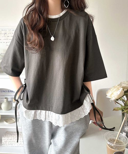 classical elf レイヤード風サイドドロスト裾 綿100%レースビッグTシャツce1010463 シルバー S ウィメンズインナー_CE クラシカルエルフ 498404 and ST アンドエスティ(旧ドットエスティ) classical elf レイヤード風サイドドロスト裾 綿100%レースビッグTシャツce1010463 シルバー S ウィメンズインナー_CE クラシカルエルフ 498404 and ST アンドエスティ(旧ドットエスティ)