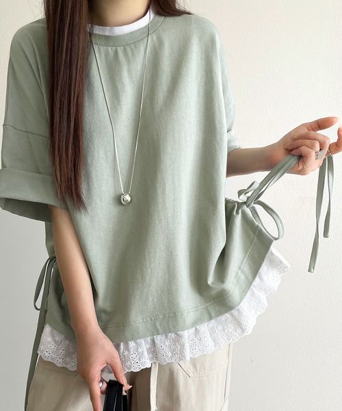 classical elf レイヤード風サイドドロスト裾 綿100%レースビッグTシャツce1010463 グリーン L ウィメンズインナー_CE クラシカルエルフ 498404 and ST アンドエスティ(旧ドットエスティ) classical elf レイヤード風サイドドロスト裾 綿100%レースビッグTシャツce1010463 グリーン L ウィメンズインナー_CE クラシカルエルフ 498404 and ST アンドエスティ(旧ドットエスティ)